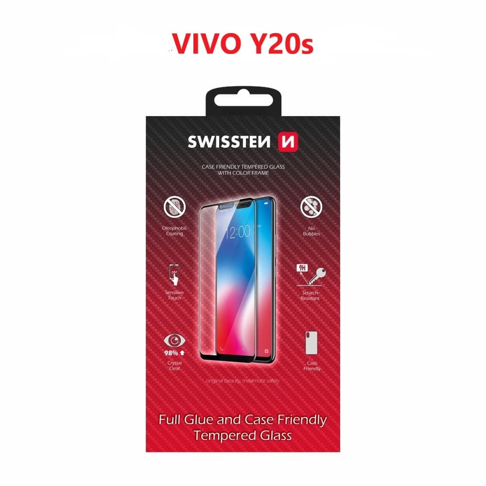 Sklo swissten full glue, color frame, case friendly vivo y20s černé