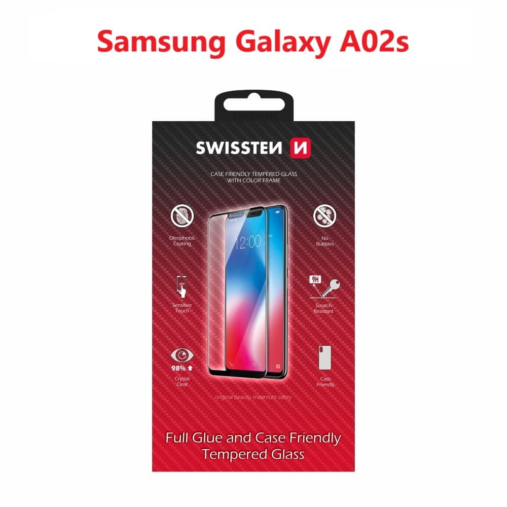 Sklo swissten full glue, color frame, case friendly samsung a025 galaxy a02s černé