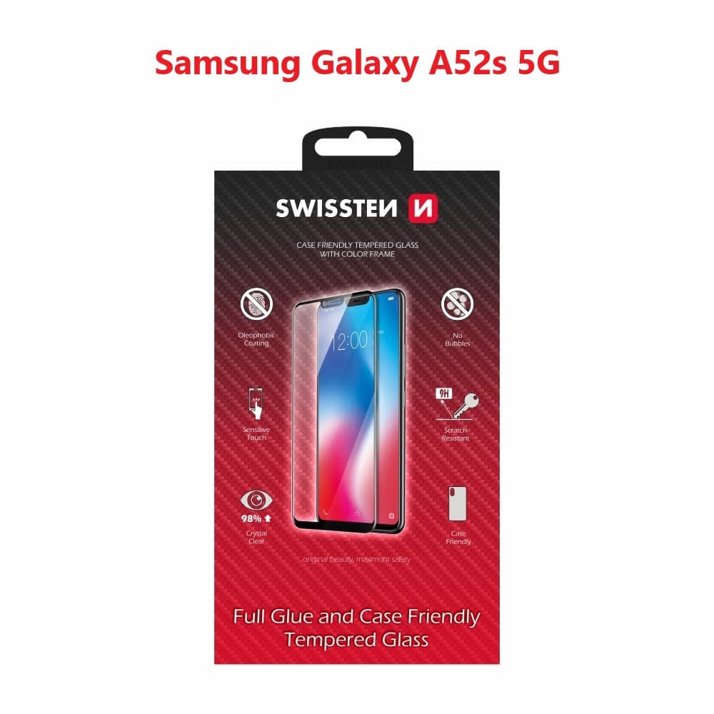 Sklo swissten full glue, color frame, case friendly na Samsung A52s 5G černé