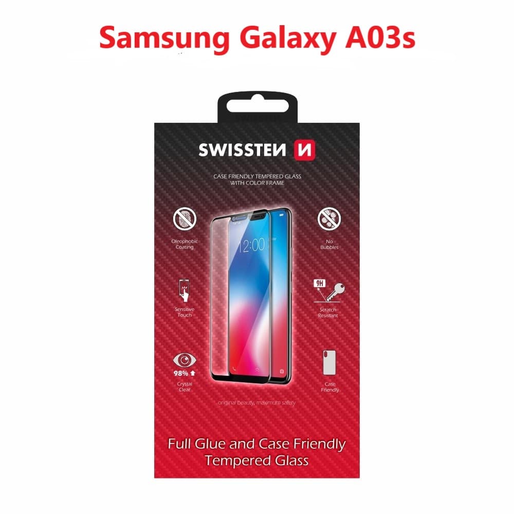 Sklo swissten full glue, color frame, case friendly samsung a037g galaxy a03s černé