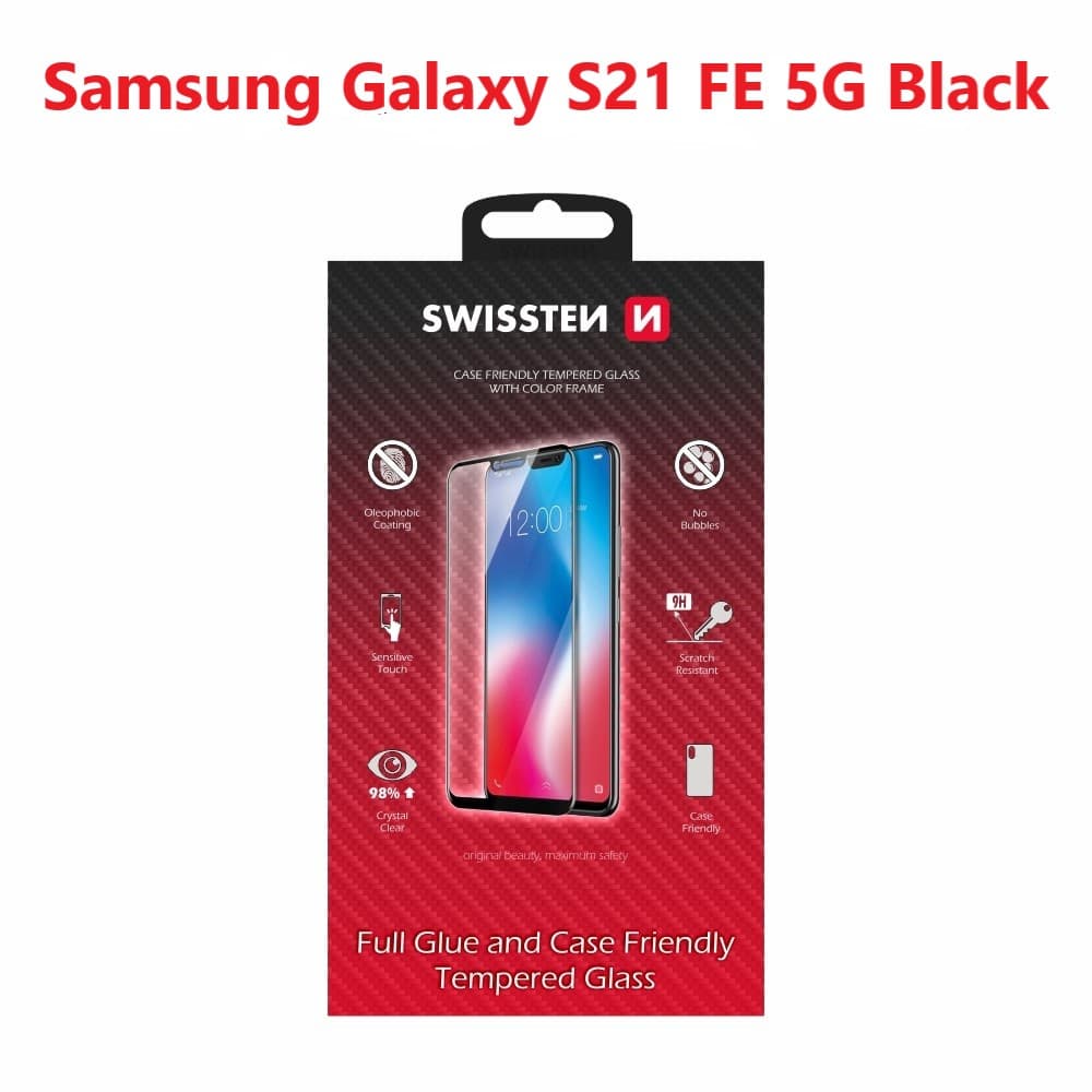 Sklo swissten full glue, color frame, case friendly samsung g990 galaxy s21 fe 5g černé