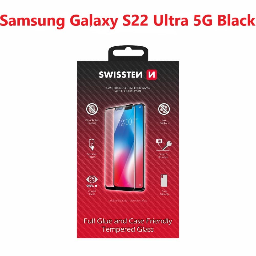 Sklo swissten full glue, color frame, case friendly samsung s908b galaxy s22 ultra 5g černé