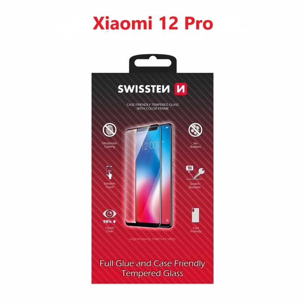 Sklo swissten full glue, color frame, case friendly xiaomi 12 pro černé
