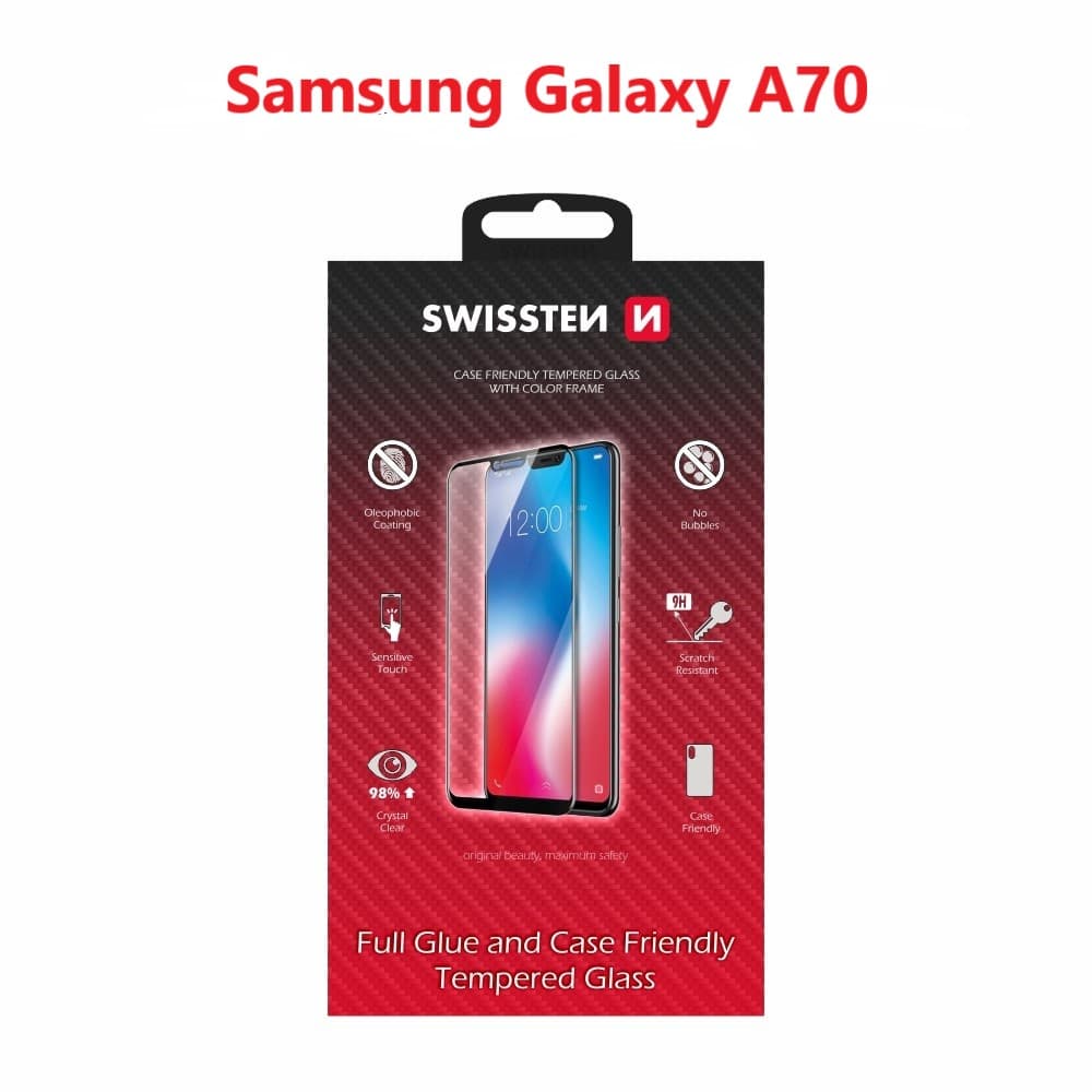 Sklo swissten full glue, color frame, case friendly samsung a705 galaxy a70 černé