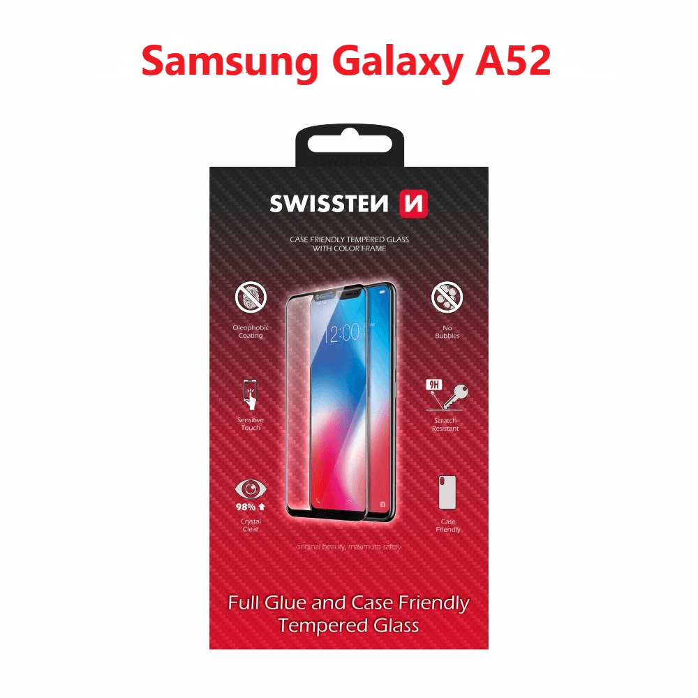 Sklo swissten full glue, color frame, case friendly samsung a525f galaxy a52 černé