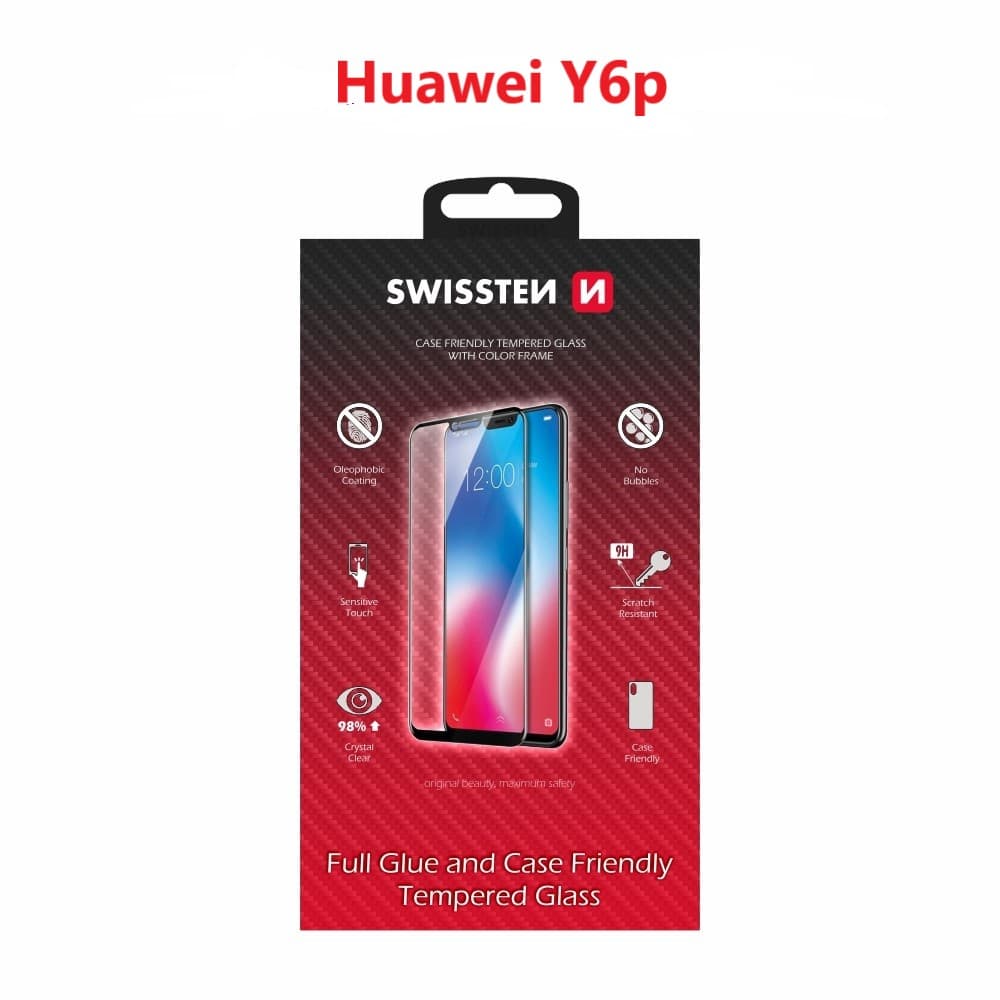 Sklo swissten full glue, color frame, case friendly huawei y6p černé