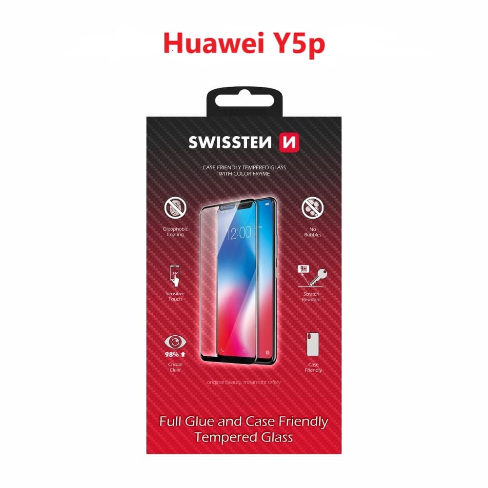Sklo swissten full glue, color frame, case friendly huawei y5p černé