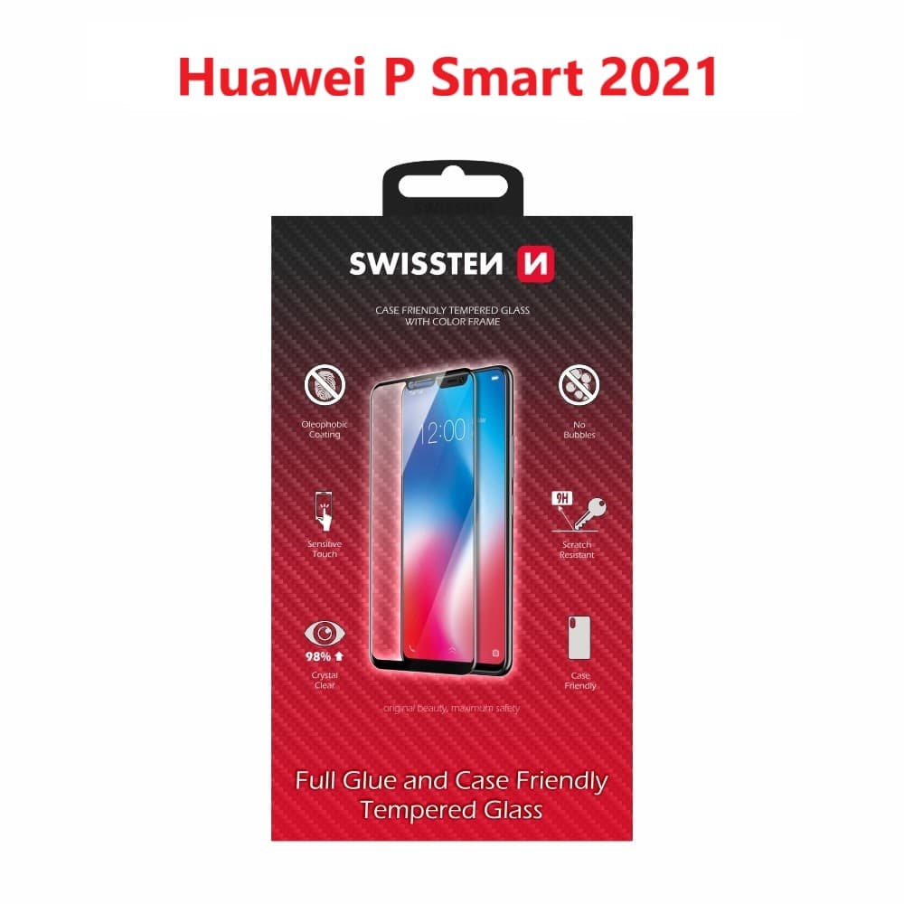 Sklo swissten full glue, color frame, case friendly huawei p smart 2021 černé