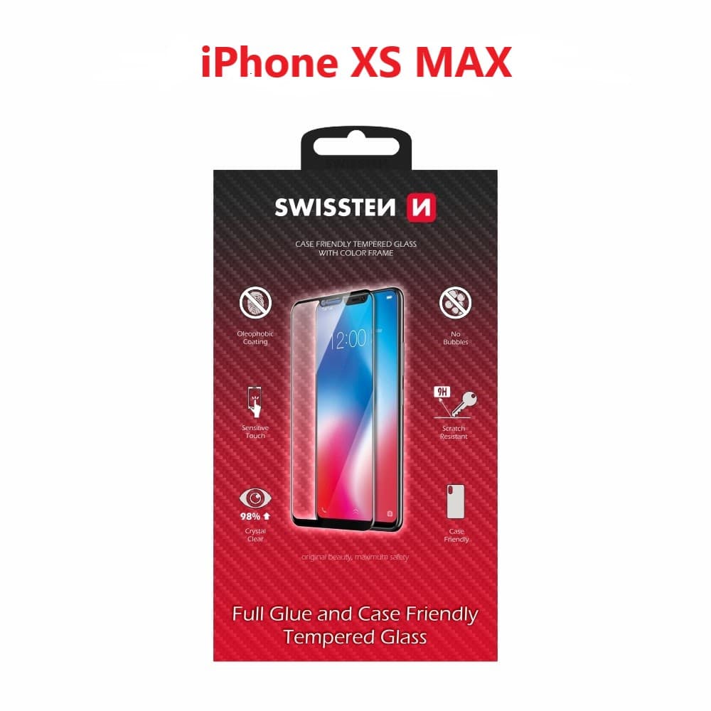 Sklo swissten full glue, color frame, case friendly apple iphone xs max černé