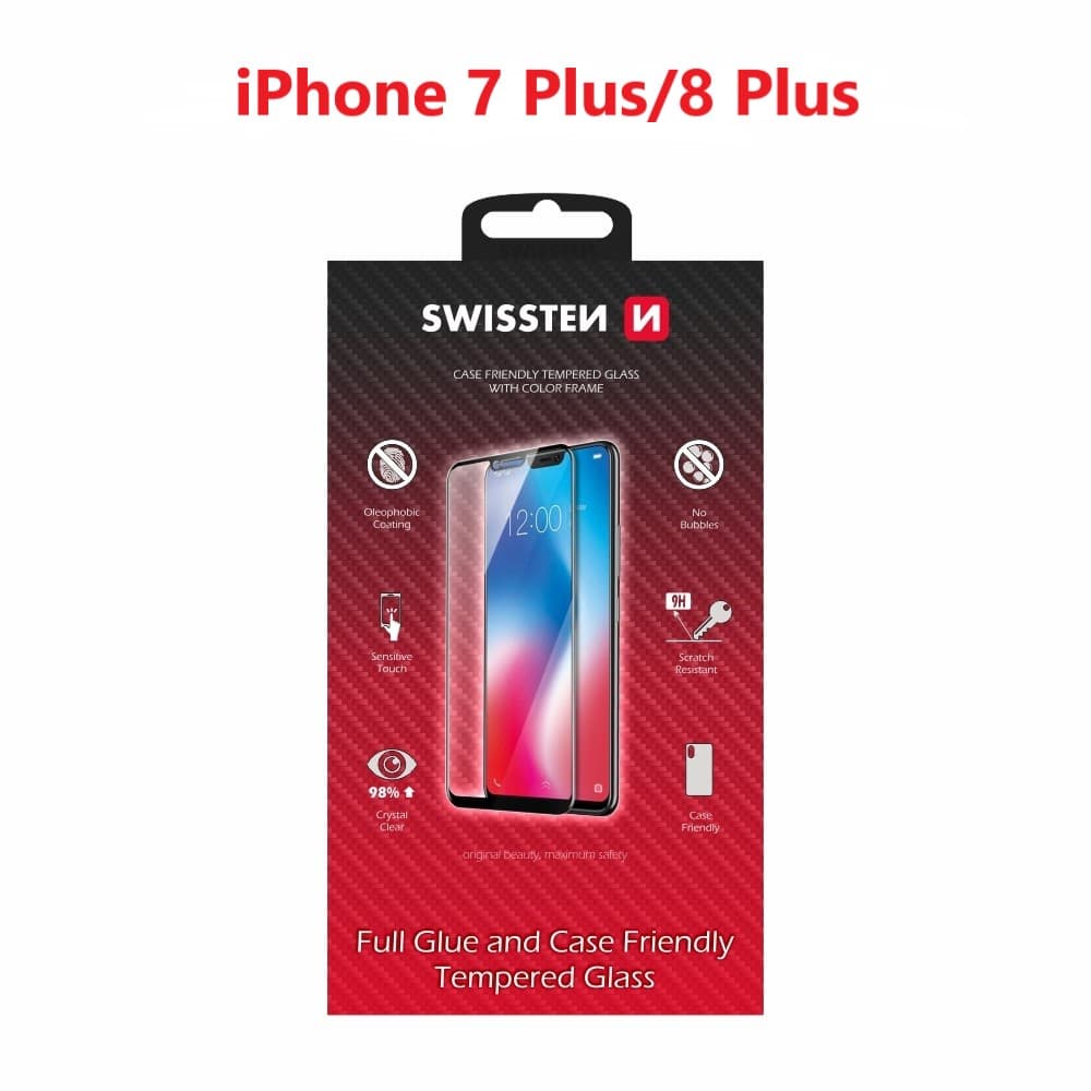 Sklo swissten full glue, color frame, case friendly apple iphone 7 plus/8 plus bílé