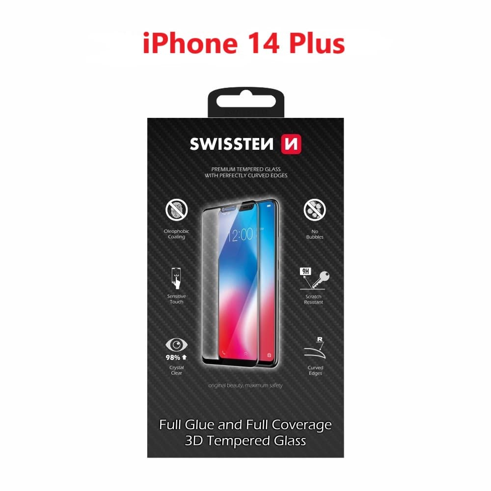 Sklo swissten ultra durable 3d full glue glass apple iphone 14 plus černé