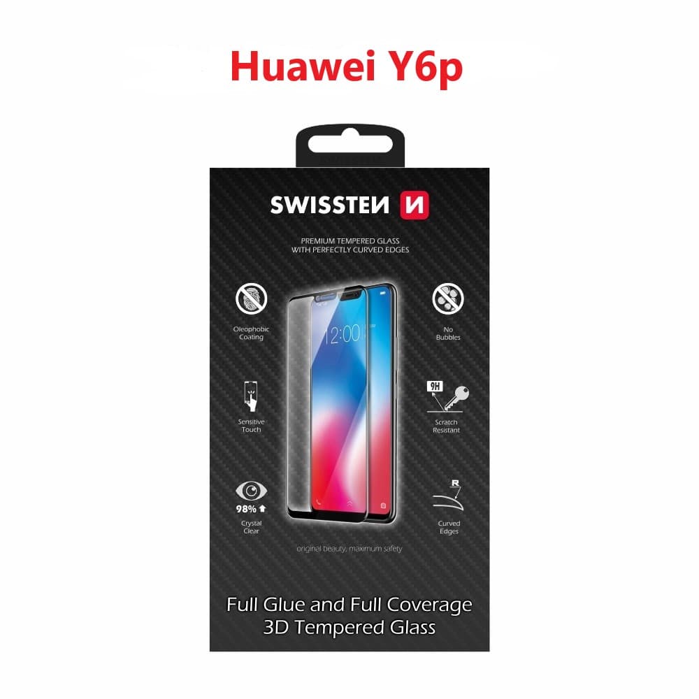 Sklo swissten ultra durable 3d full glue glass huawei y6p černé