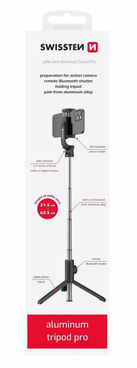 Swissten bluetooth selfie stick aluminum tripod pro