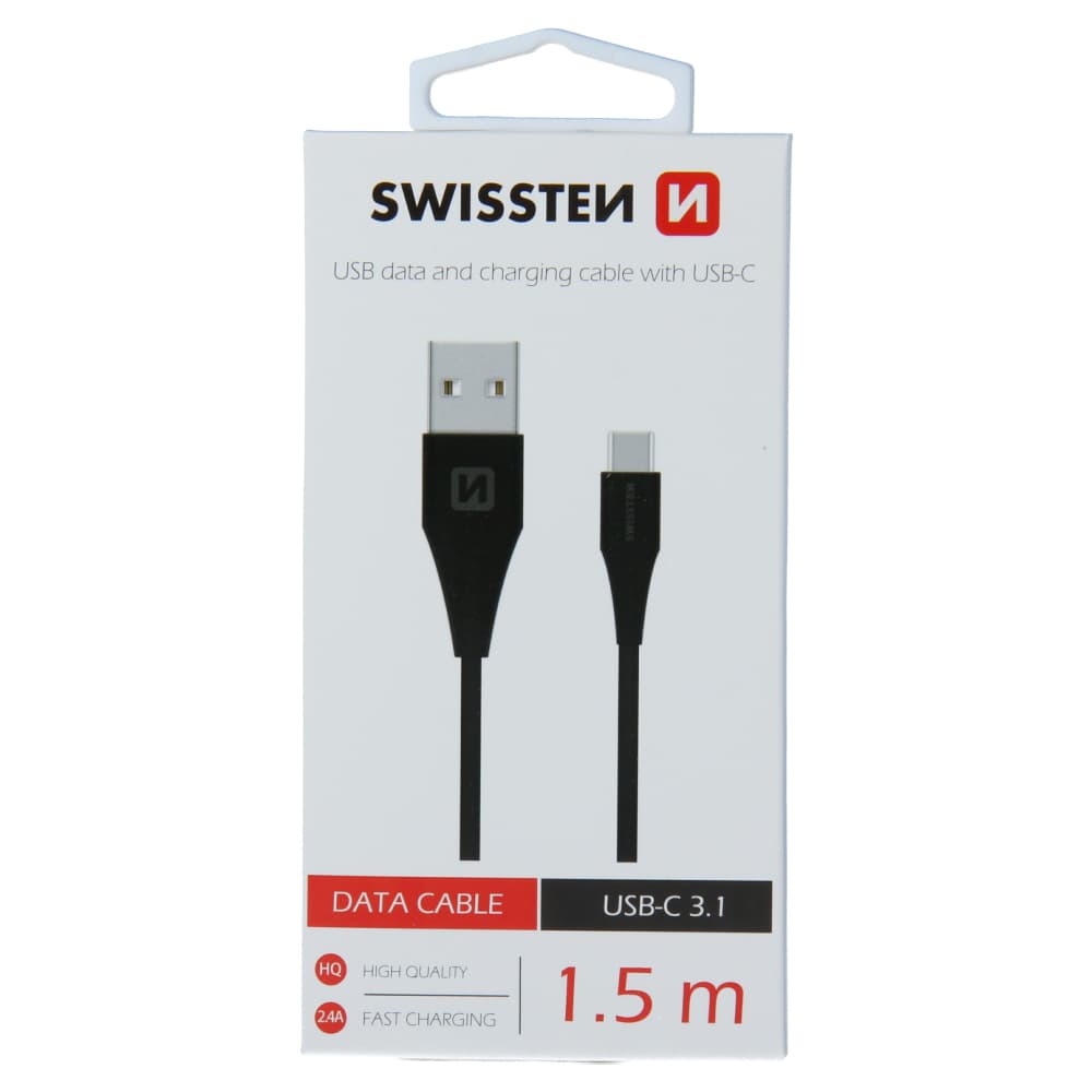 Datový kabel swissten usb / usb-c 3.1 černý 1,5m (7mm) - náhled 1