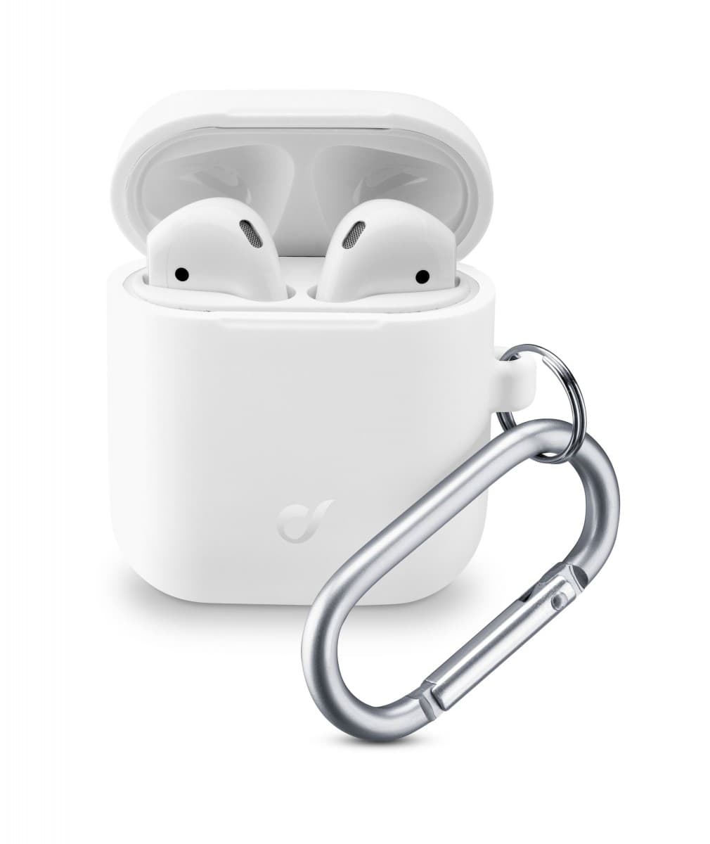 Ochranný kryt s karabinou Cellularline Bounce pro Apple AirPods 1 &amp; 2, bílý - náhled 1