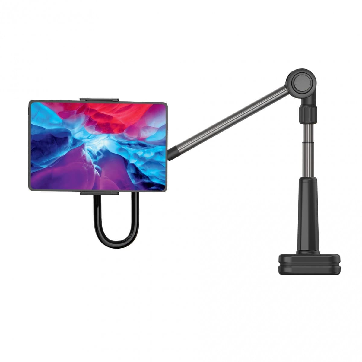 Univerzální držák na tablet/telefon pro upevnění na stůl FIXED Relax s otočným a nastavitelným ramenem, černý - náhled 1