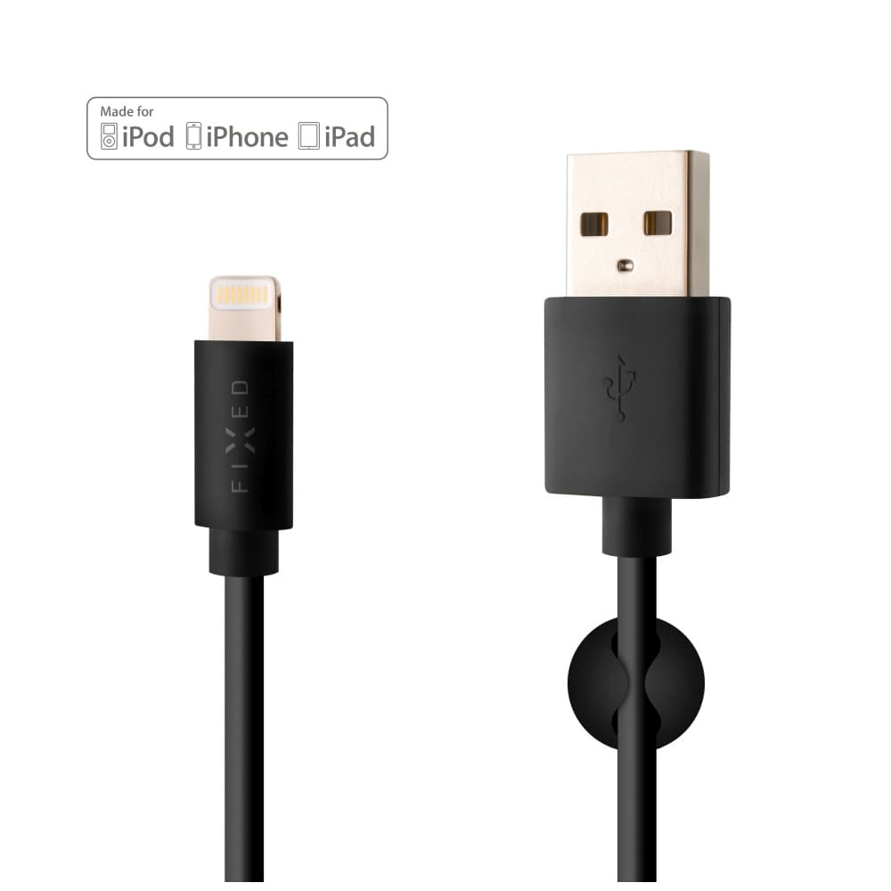 Datový a nabíjecí kabel FIXED s konektory USB/Lightning, 1 metr, MFI certifikace, černý - náhled 1