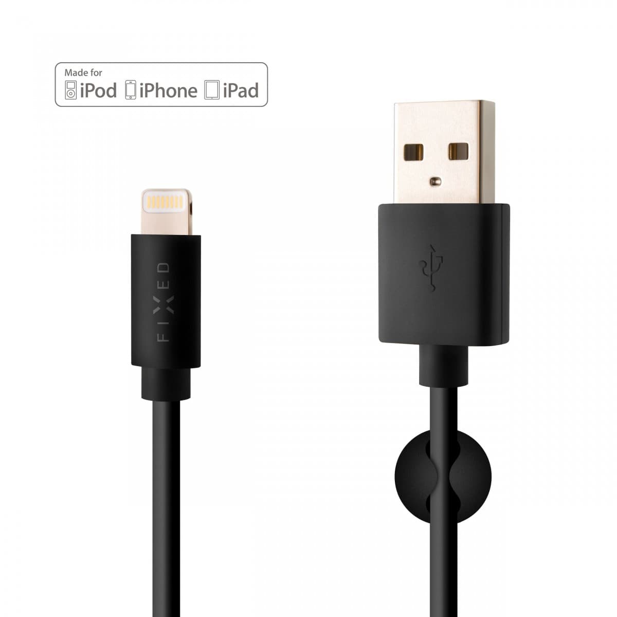 Dlouhý datový a nabíjecí kabel FIXED s konektory USB/Lightning, 2 metry, MFI certifikace, černý - náhled 1