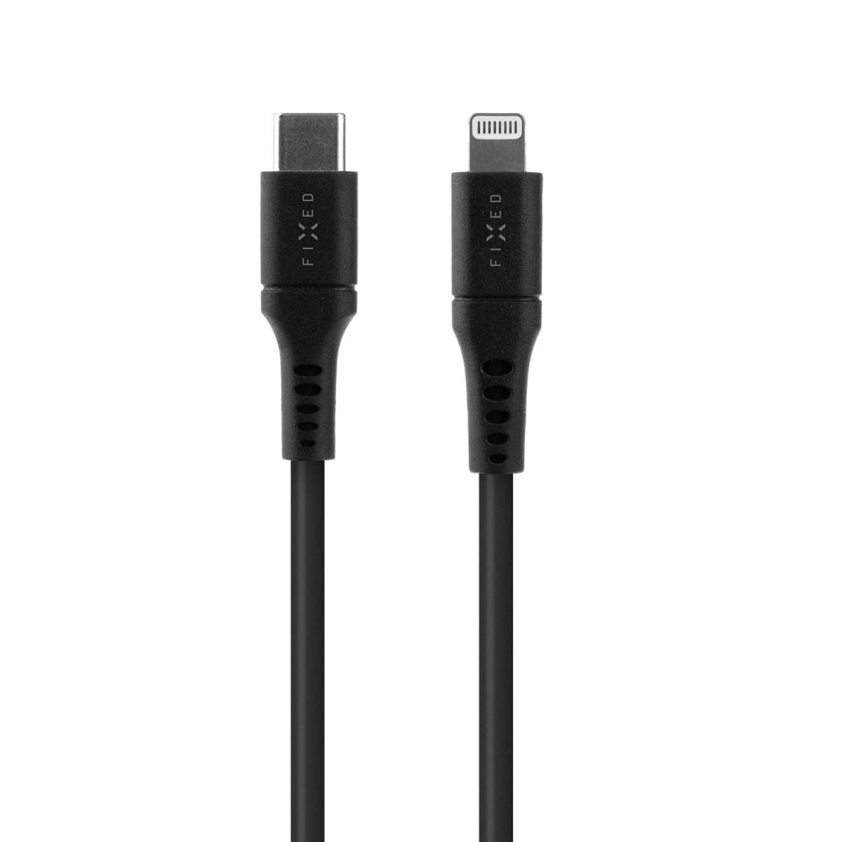 Dlouhý nabíjecí a datový Liquid silicone kabel FIXED s konektory USB-C/Lightning a podporou PD, 2m, MFI, černý - náhled 1