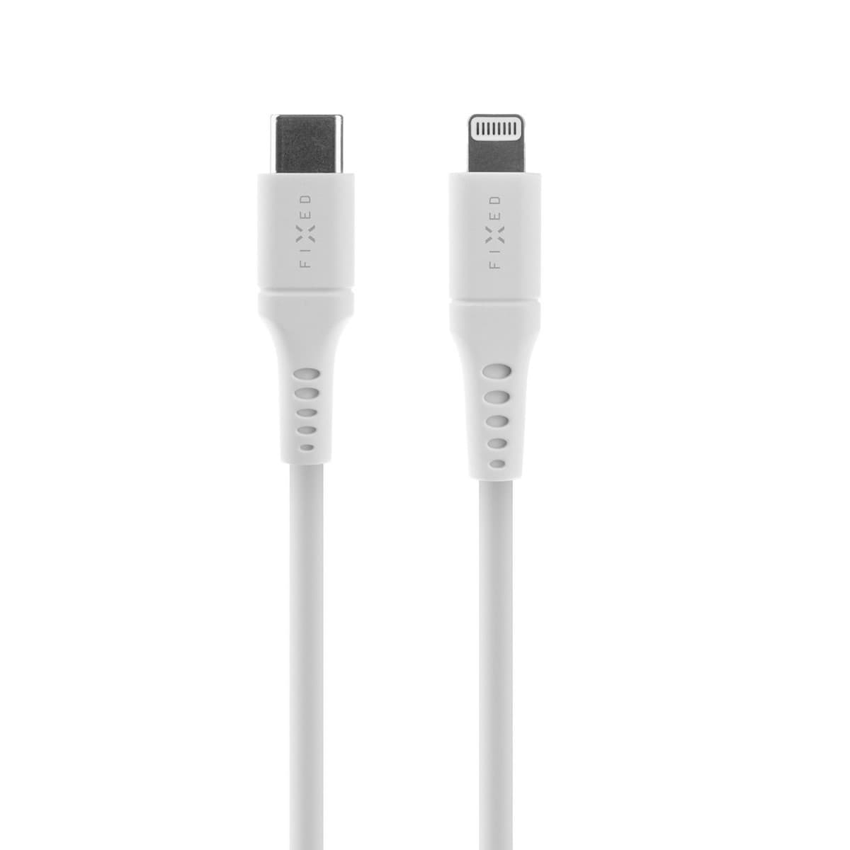 Krátký nabíjecí a datový Liquid silicone kabel FIXED s konektory USB-C/Lightning a podporou PD, 0.5m, MFI, bílý - náhled 1