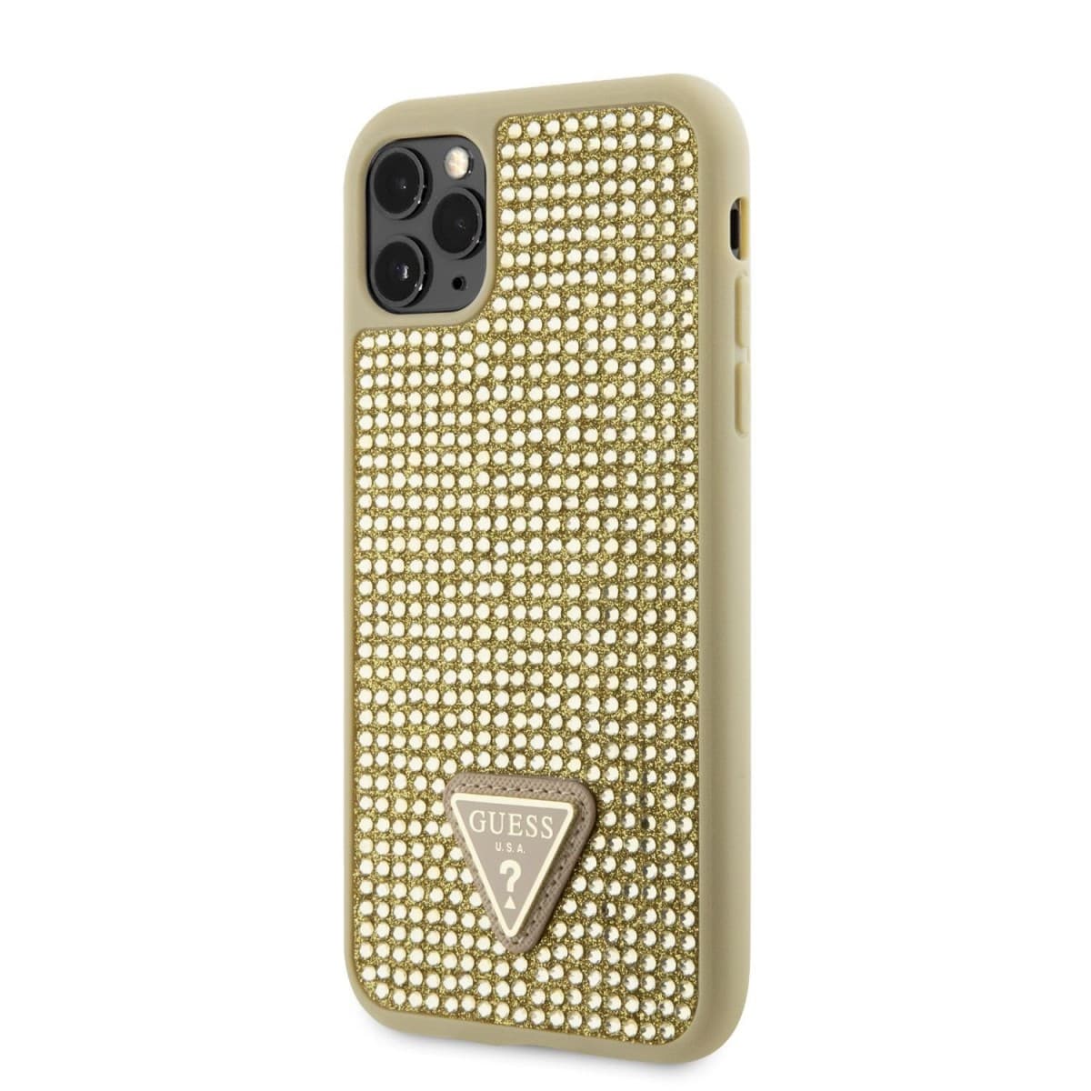 Zadní kryt Guess Rhinestones Triangle Metal Logo na iPhone 11 Pro zlatý - náhled 1