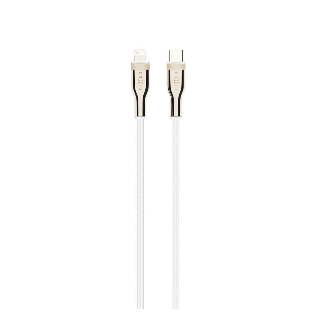 Krátký nabíjecí a datový opletený kabel FIXED s konektory USB-C/Lightning a podporou PD, 0.5 m, MFI, bílý - náhled 1