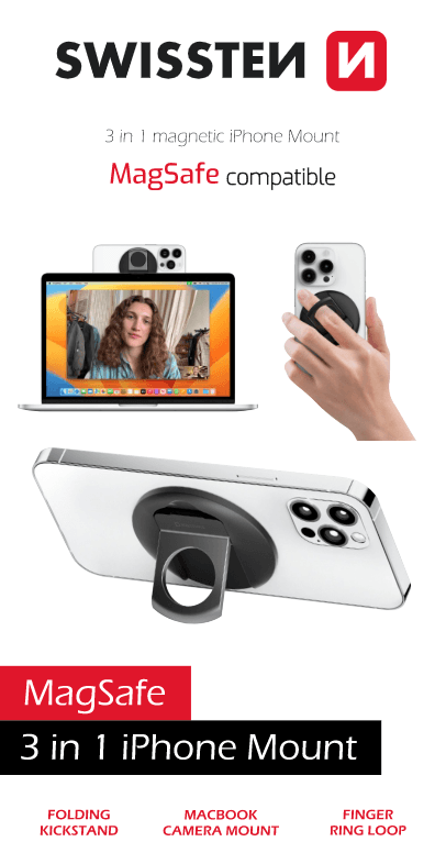 Praktický držák Swissten 3v1 Magstick iPhone mount černý (kompatibilní s magsafe)