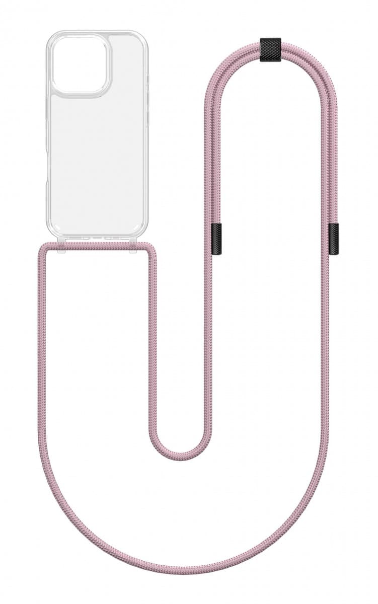 Kryt TopQ Simple iPhone 16 Pro Max s růžovou šňůrkou průhledný VADA 140492