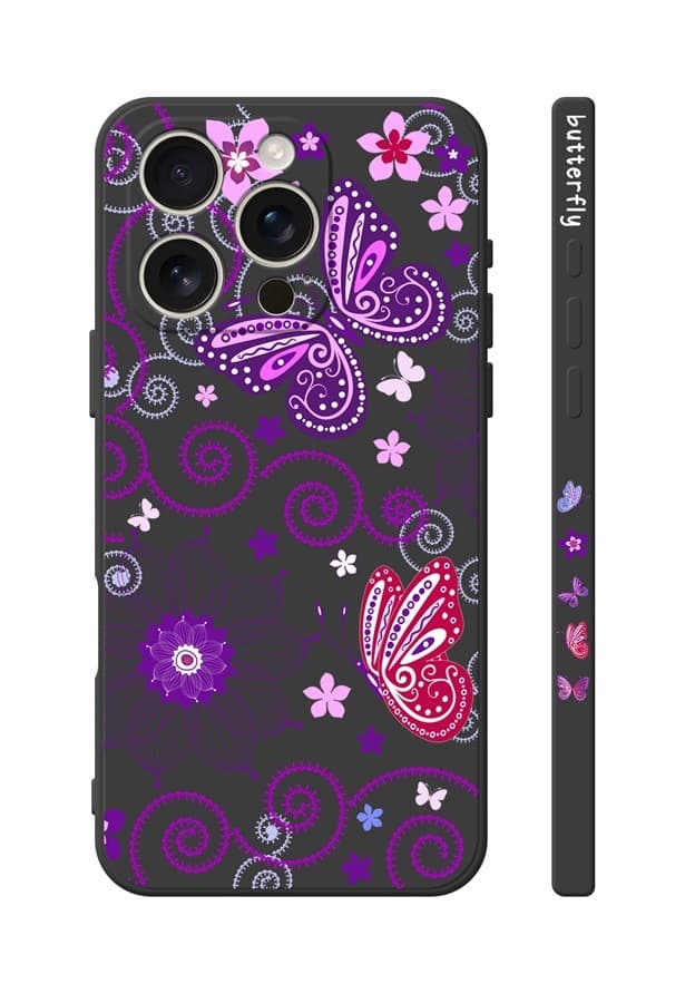 Kryt TopQ Design iPhone 16 Pro Max Fialoví motýlci černý 130799