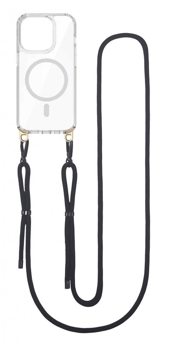 Kryt TopQ Strap Mag iPhone 14 Pro s černou šňůrkou průhledný 110941