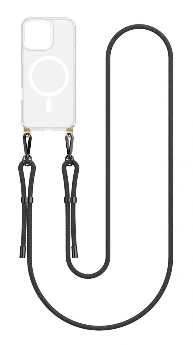 Kryt TopQ Strap Mag iPhone 16 Pro Max s černou šňůrkou průhledný 131061