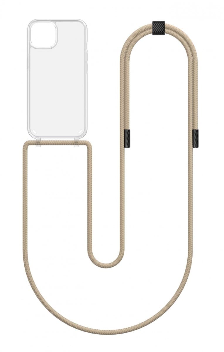 Kryt TopQ Simple iPhone 14 s béžovou šňůrkou průhledný 131125