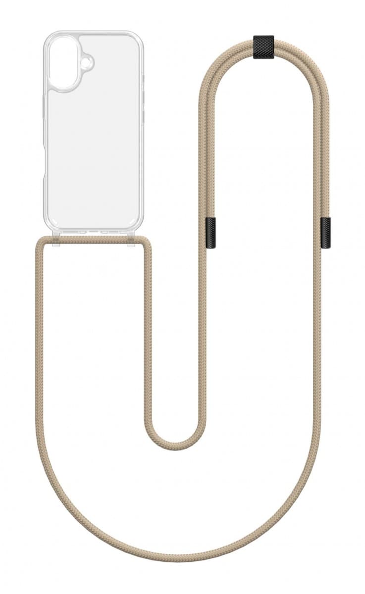 Kryt TopQ Simple iPhone 16 s béžovou šňůrkou průhledný 131129