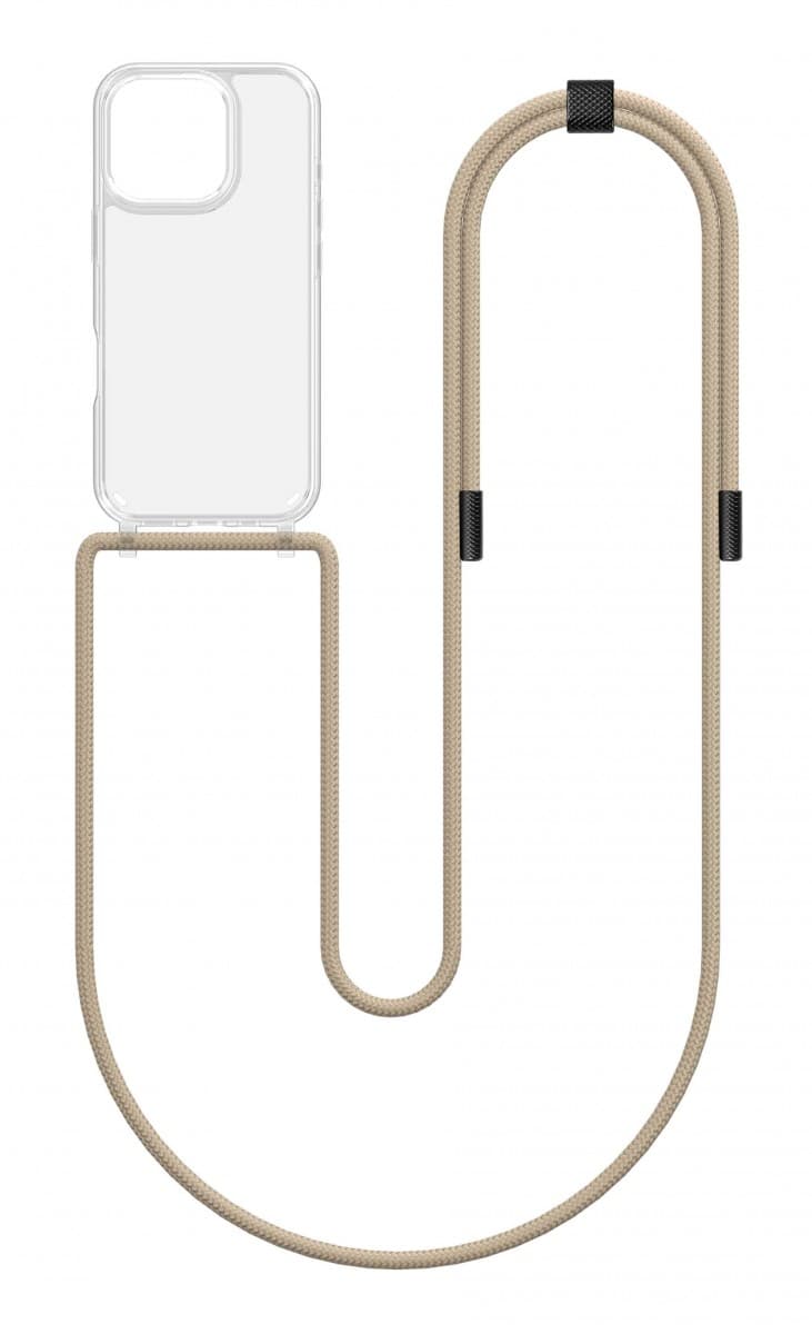 Kryt TopQ Simple iPhone 16 Pro Max s béžovou šňůrkou průhledný 131131