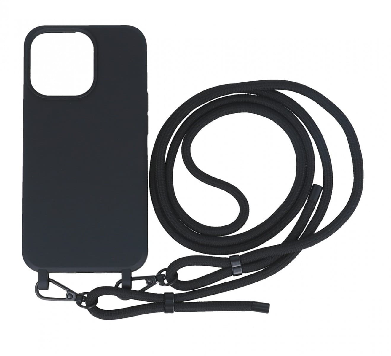 Kryt TopQ Simple iPhone 15 Pro černý se šňůrkou 111318