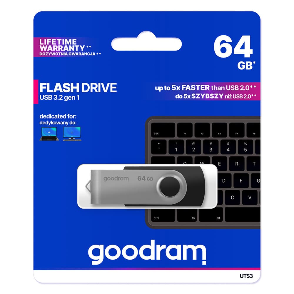 Flash disk GOODRAM UTS3 64GB černo-stříbrný - náhled 1