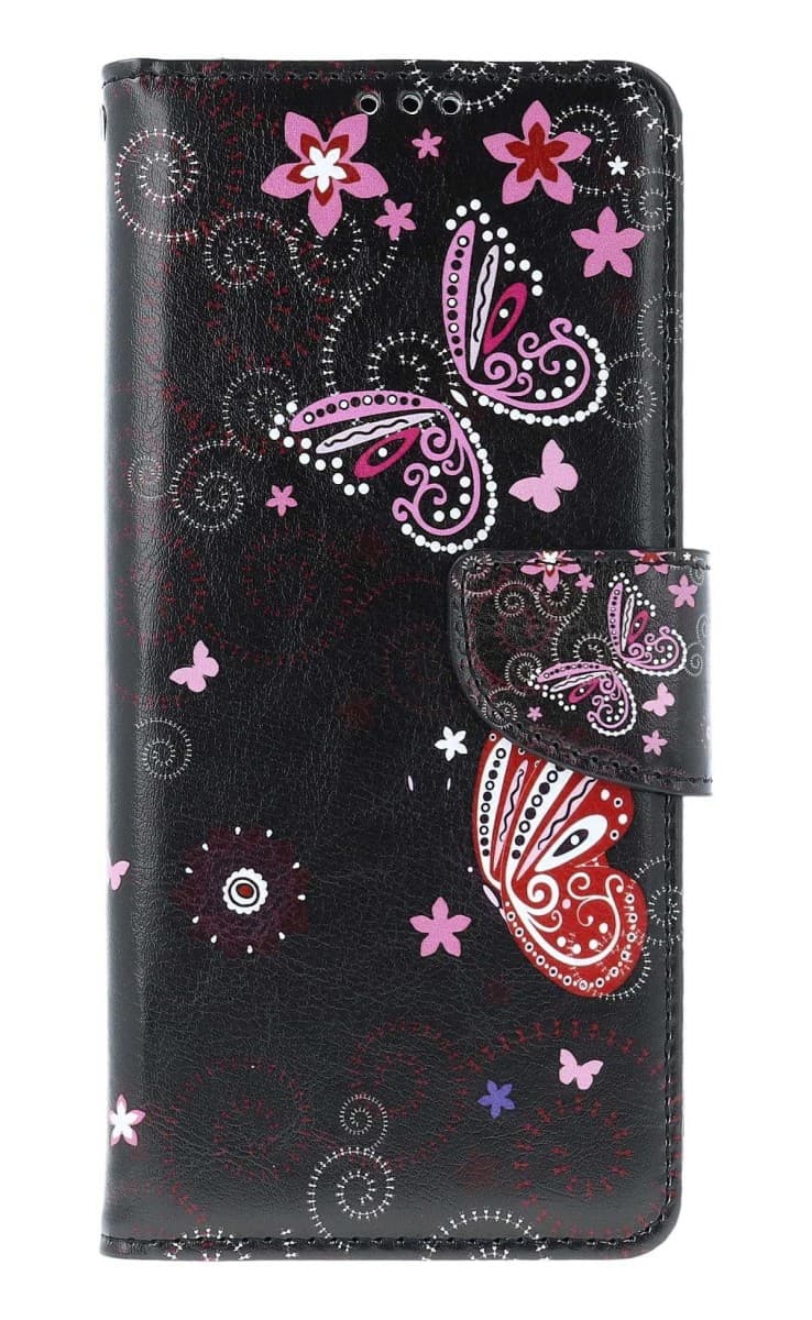 Pouzdro TopQ Design Xiaomi Redmi 14C knížkové Fialoví motýlci černý 132347 - náhled 1