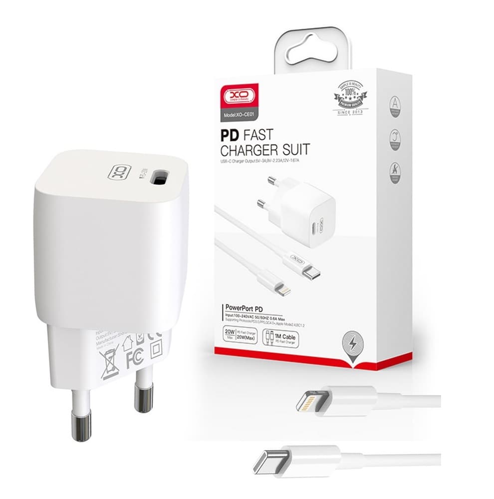 Rychlonabíječka XO CE01 včetně datového kabelu Lightning 20W bílá 123262