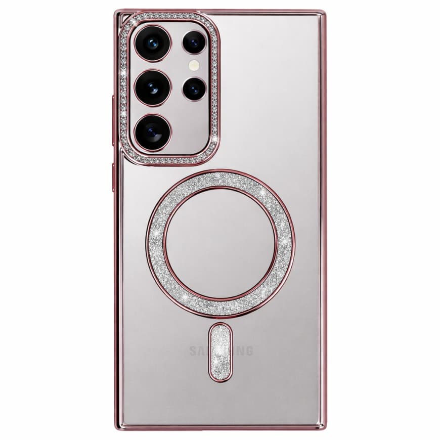 Zadní kryt Bling Magsafe pro Samsung Galaxy S25 Ultra růžový