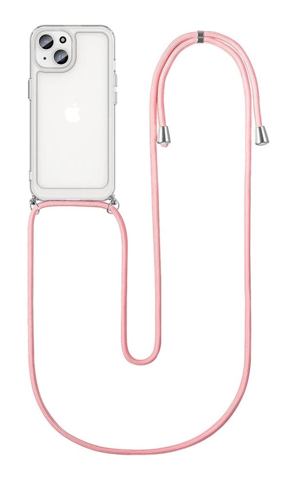 Kryt TopQ iPhone 15 s růžovou šňůrkou průhledný 105216