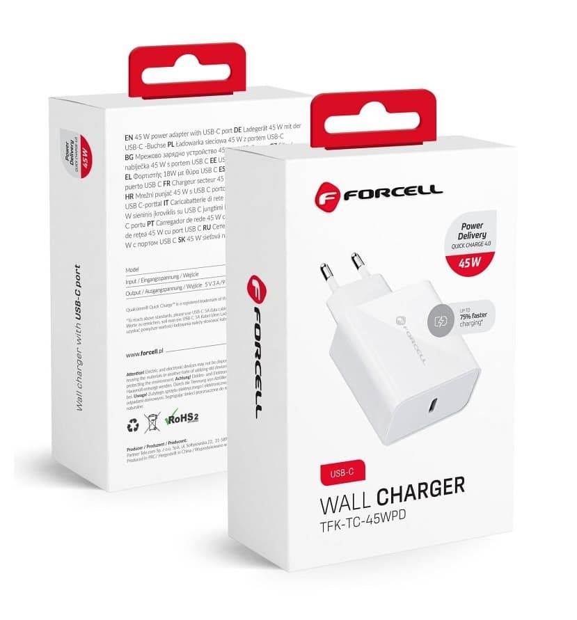 Cestovní adaptér Forcell s funkcí rychlonabíjení 45W bílý 95385 - náhled 1