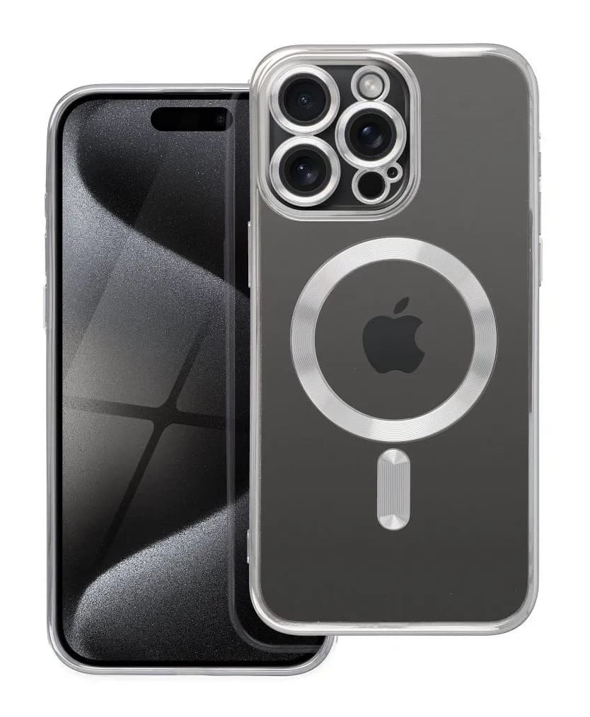 Kryt TopQ Electro iPhone 15 Pro Max MagSafe se stříbrným rámečkem 115612
