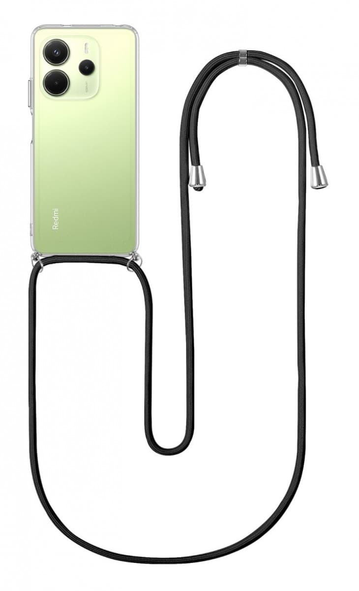 Kryt TopQ Xiaomi Redmi Note 14 s černou šňůrkou průhledný 136578