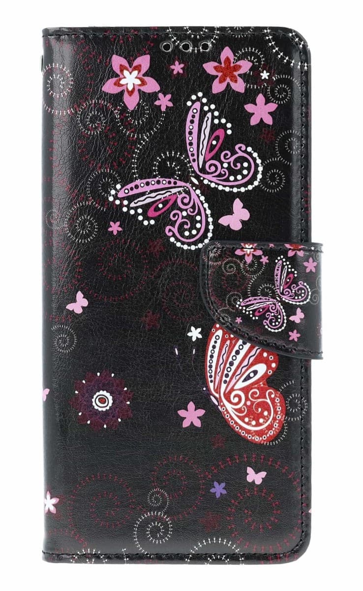 Pouzdro TopQ Design Xiaomi Redmi Note 14 knížkové Fialoví motýlci černé 137266 - náhled 1