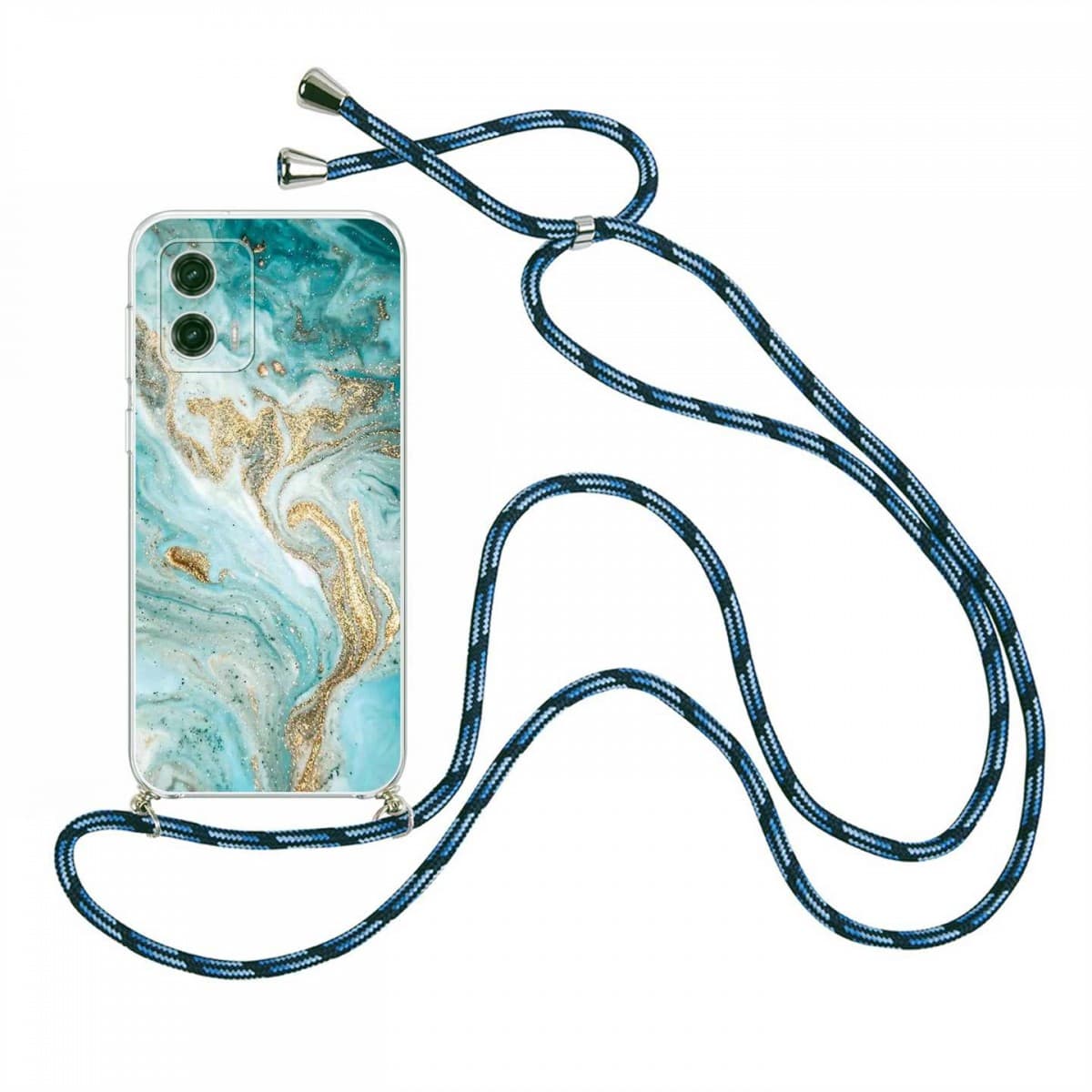 Kryt TopQ Motorola Moto G73 Marble tyrkysový se šňůrkou 98465