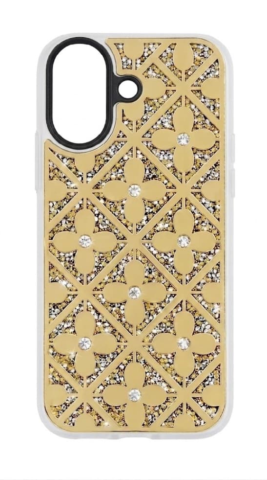 Zadní kryt Flower pro iPhone 16 zlatý