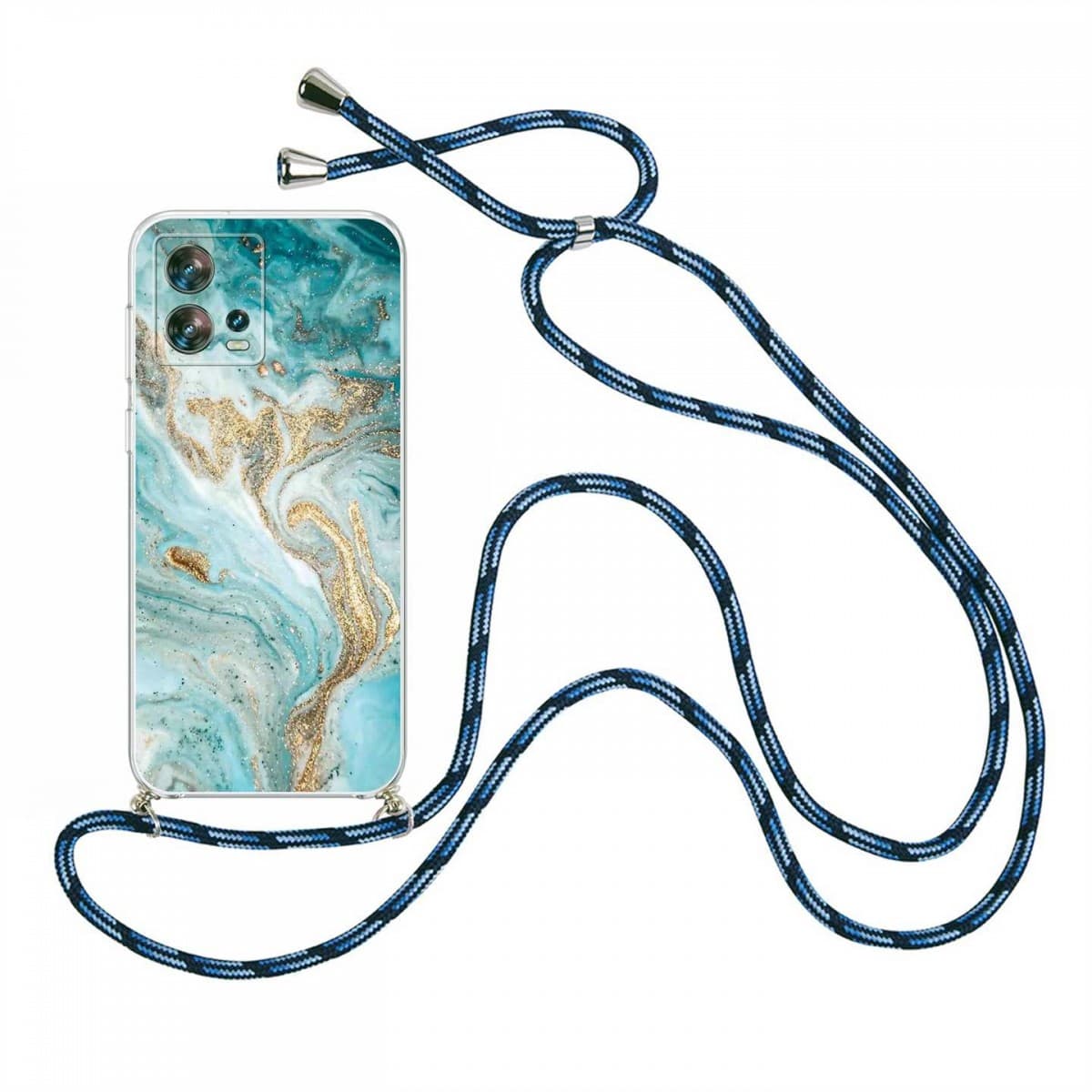 Kryt TopQ Motorola Edge 30 Fusion Marble tyrkysový se šňůrkou 98547