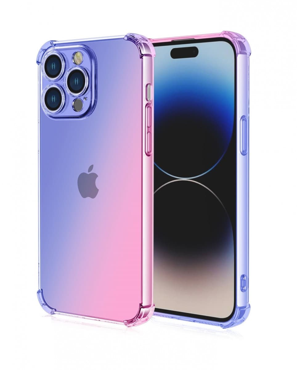 Kryt TopQ iPhone 15 Pro Shock duhový modro-růžový 99703