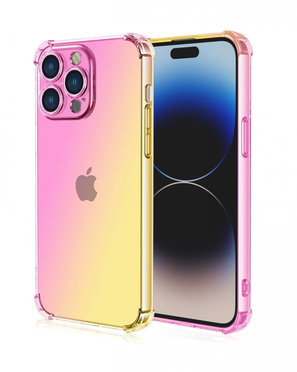 Kryt TopQ iPhone 15 Pro Shock duhový růžovo-žlutý 99704