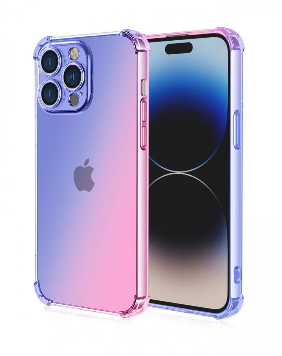 Kryt TopQ iPhone 15 Pro Max Shock duhový modro-růžový 99709